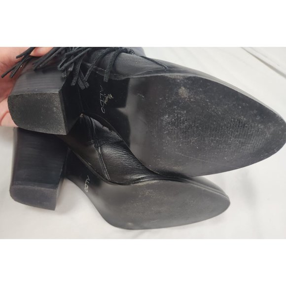 Aldo Women's Sz. 9 Black Leather Fringe Heeled Ankle Booties - Picture 7 of 7
